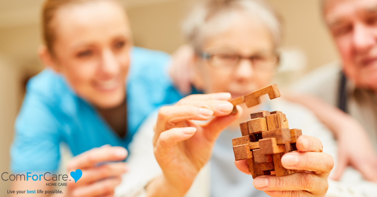 Woman playing with Rubix cube