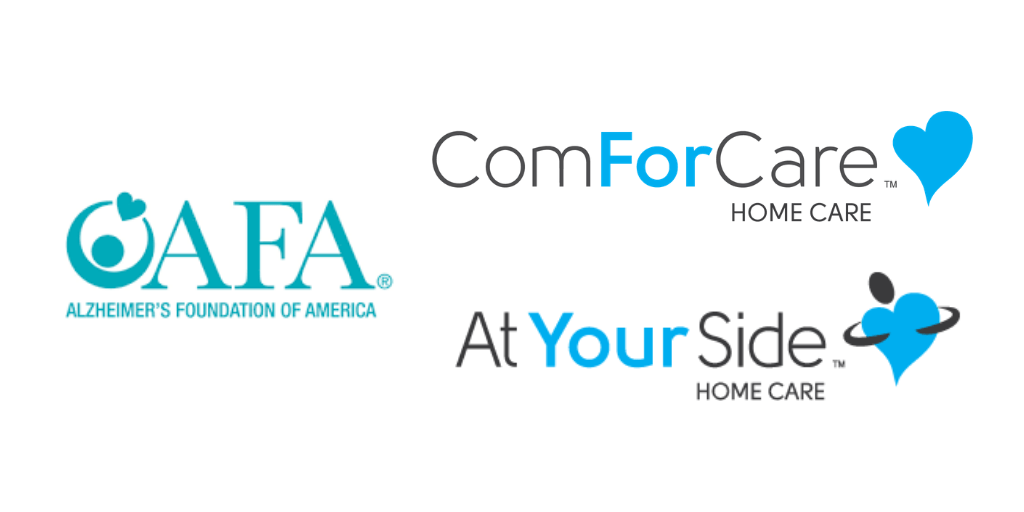 Logo collection for ComForCare Home Care, At Your Side Home Care and Alzheimer's Foundation of America.