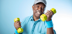 A older gentleman lifting weights.